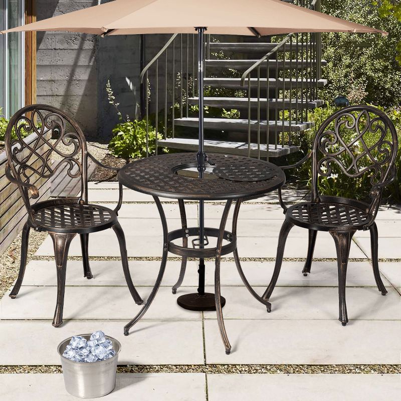 Tangkula Set of 3 Patio Cast Aluminum Dining Table Chairs Set, 2 of 10