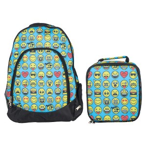 Reinforced and Water Resistant Padded Laptop School Backpack and Insulated Soft Cooler Lunch Bag Set, Emoji - 1 of 3
