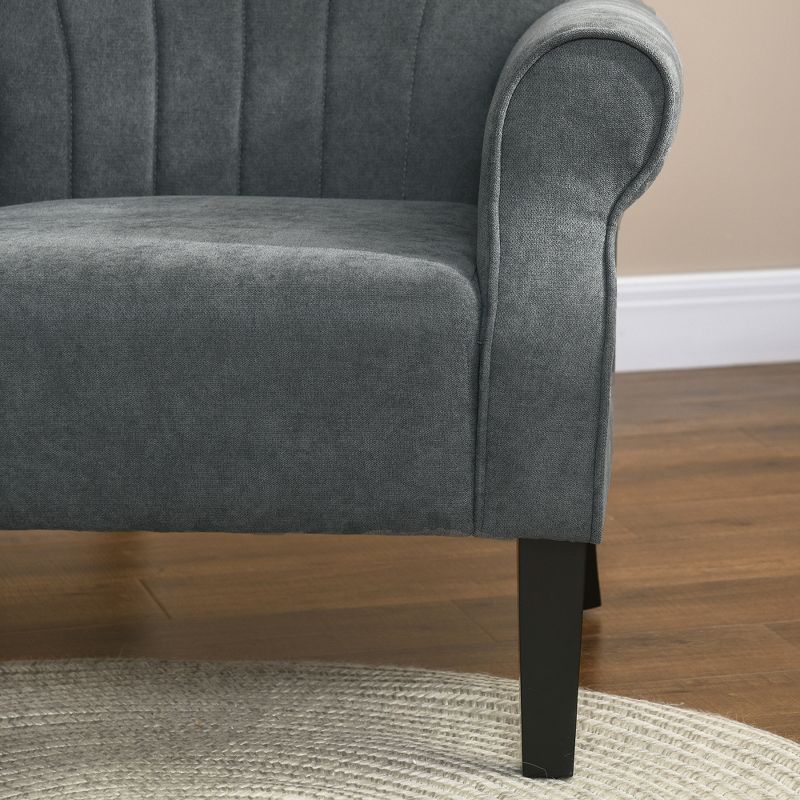 HOMCOM Fabric Accent Chair, Modern Armchair with Wood Legs, Rolled Arms, Soft & Padded for Living Room, Dark Gray, 5 of 7