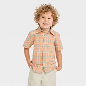 OshKosh B'gosh Toddler Boys' Plaid Woven Top - Orange - 1 of 3