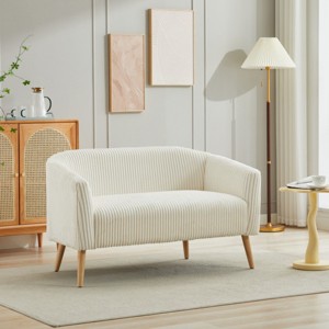 50.8" Modern Upholstered Corduroy Loveseat Sofa with Wooden Legs for Small Apartment Bedroom Office Studio-The Pop Home - 1 of 4