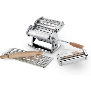 Pasta Maker Gift Set w Accessories- w Pasta Machine, Ravioli Mold Press, Wooden Rolling Pin & Cutter Attachment- Made in Italy- Durable Steel - 1 of 4