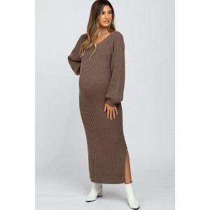 PinkBlush Taupe Side Slit Maternity Maxi Sweater Dress - 1 of 4