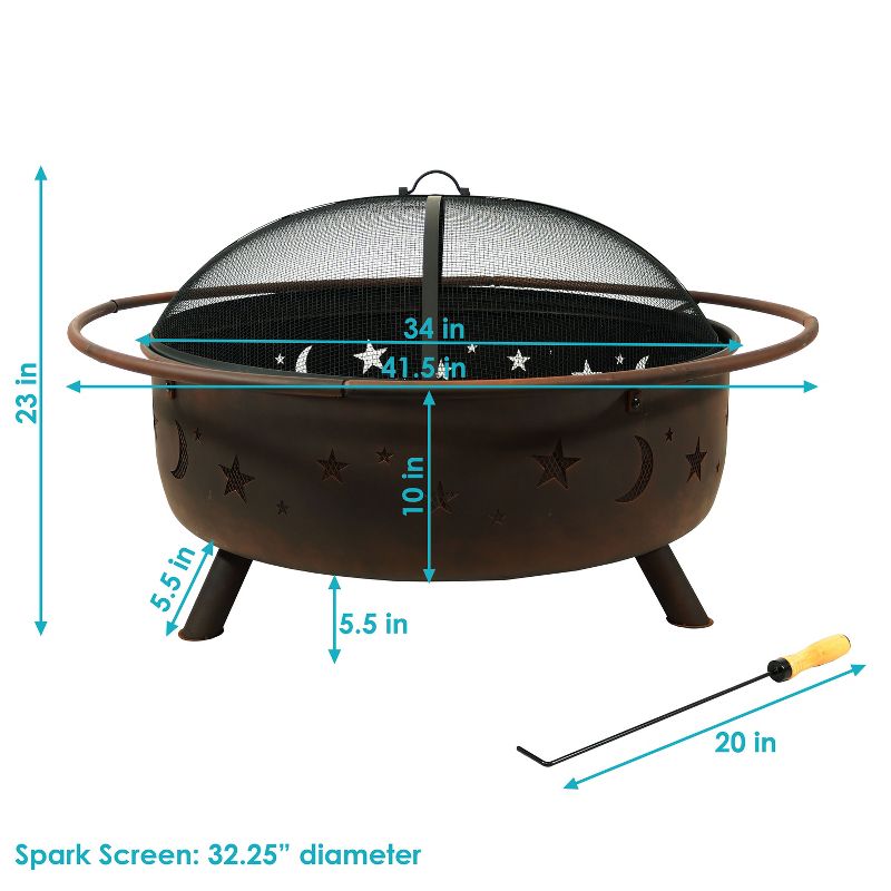Sunnydaze Outdoor Camping or Backyard Steel Round Cosmic Fire Pit with Spark Screen and Log Poker - 41.5" - Black, 4 of 11