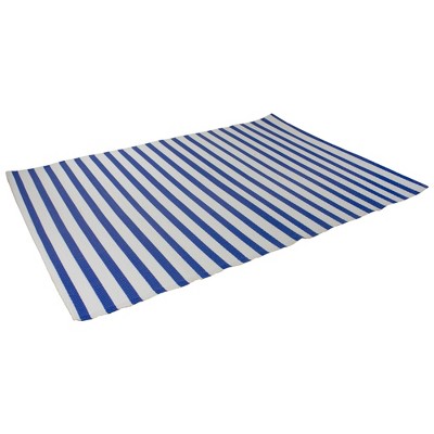 4' x 6' Blue and White Striped Synthetic Outdoor Rug