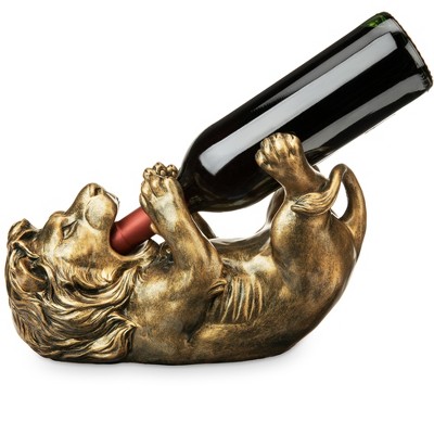 True Lion Polyresin Wine Bottle Holder Set of 1, Antiqued Bronze, Holds 1 Standard Wine Bottle