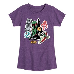 Girls' - Star Wars - Boba Fett Stickers Fitted Short Sleeve Graphic T-Shirt - 1 of 4