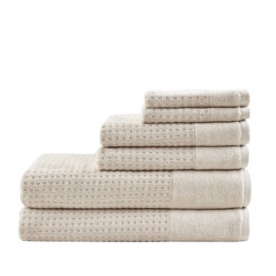 6pc Spa Waffle Jacquard Cotton Bath Towel Set Taupe : Target