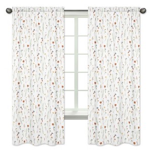 Sweet Jojo Designs Girl Window Curtain Panels 84in. Watercolor Floral Garden Green Blue and Orange - 1 of 4