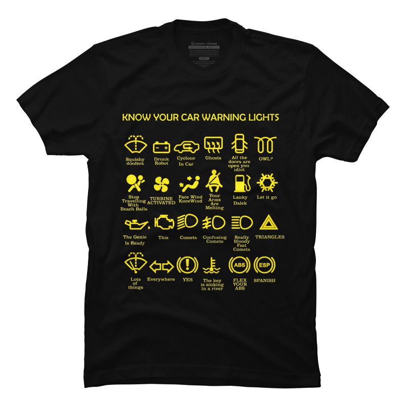 Men's Design By Humans KNOW YOUR CAR WARNING LIGHTS By MYSUNLIFE T-Shirt, 1 of 5