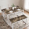 Dining Table Set for 4, Rectangle Dinner Breakfast Dinette with 2 Benches, 3 Piece, Dark Brown/Oak - 3 of 4