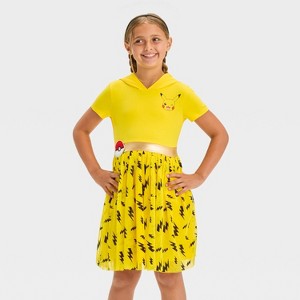 Girls' Pokémon Pikachu Cosplay Short Sleeve Tutu Dress - Gold/Black/Yellow - 1 of 4