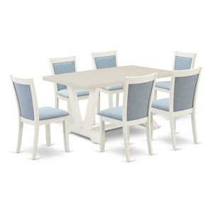HomeStock 7-Piece Wire Brushed Linen White Finish Solid Wood Top Dining Table with 6 Chairs - 1 of 4