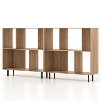 Tangkula 2PCS 4 Cubby Open Bookcase 3-Tier Freestanding Bookshelf w/ Detachable Metal Legs