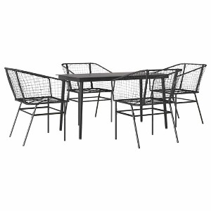 vidaXL 5 Piece Patio Dining Set Black Poly Rattan Glass - 1 of 4