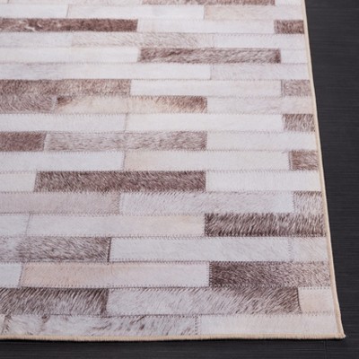 Beige and Brown Faux Fur Rectangular Washable Rug