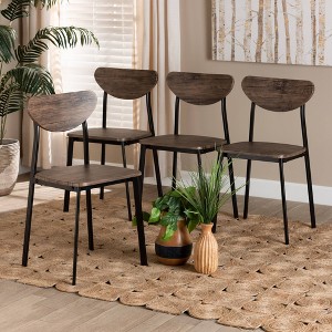 Baxton Studio 4pc Ornette Wood and Metal Dining Chair Set Walnut Brown/Black: Polyester Upholstery, Spot Clean, Armless Design - 1 of 4