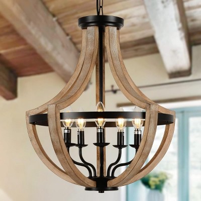 5-Light Modern Chandeliers,Height Adjustable Chandelier Light Fixtures,Solid Wood Chandelier -The Pop Home
