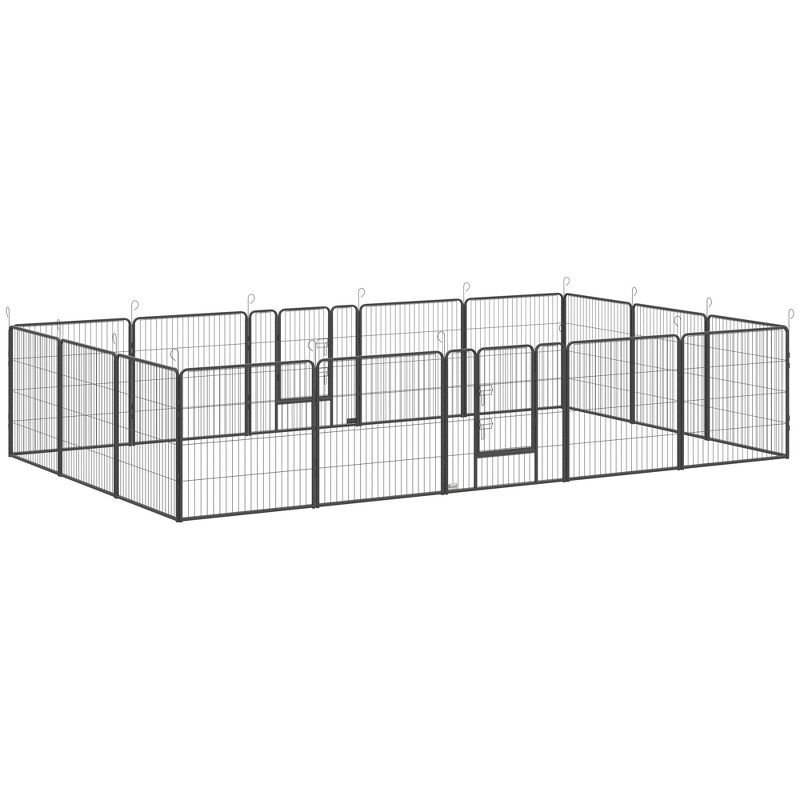 PawHut Dog Playpen for S, M, L Dogs, 16 Panels 10.5' x 10.5' x 3.3' Pet Playpen for Indoor/Outdoor Use, DIY Portable Dog Crate for Puppy, Gray, 4 of 7