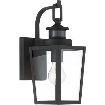 Black Steel and Glass Motion Sensor Outdoor Wall Lights Set