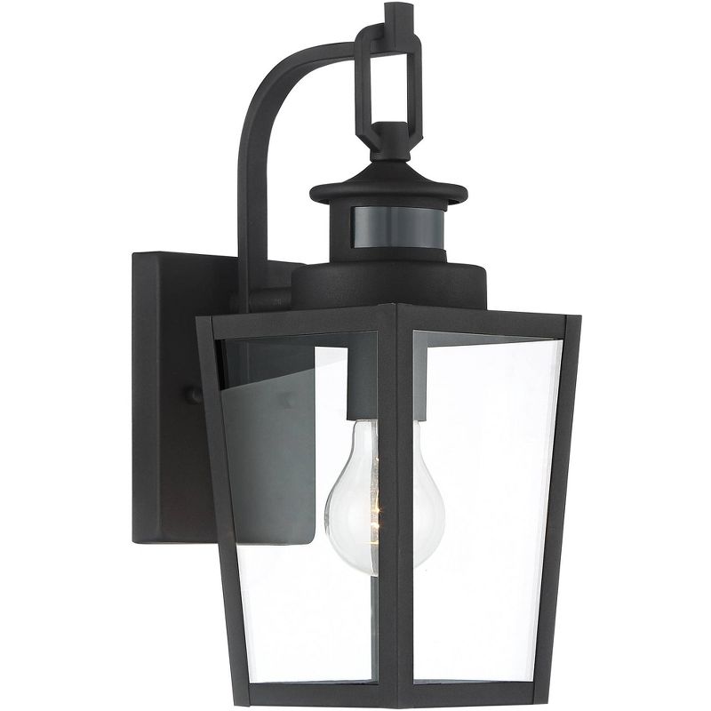 Possini Euro Design Ackerly Modern Outdoor Wall Light Fixture Textured Black Dusk to Dawn Motion Sensor 14" Clear Glass for Post Exterior Barn Deck, 5 of 8