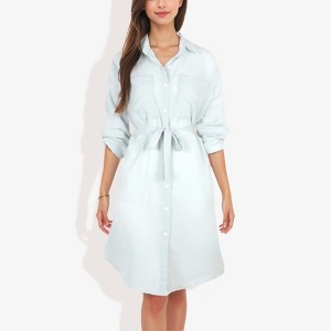 Anna-Kaci Women's Button Down Collar Neck Large Pocket Detail Scoop Hem Long Cuffed Sleeve Fashion Dress - 1 of 4