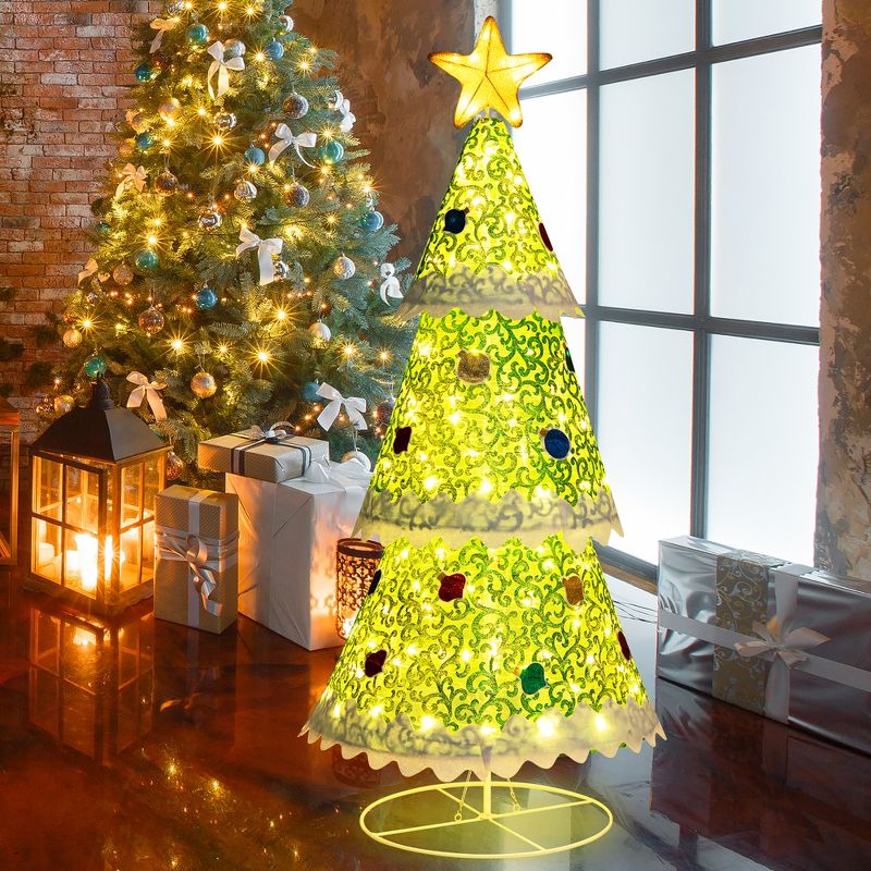 Costway 4.6 FT Pop-up Christmas Tree w/ 110 Warm Lights Pre-Lit Christmas Decoration, 1 of 11