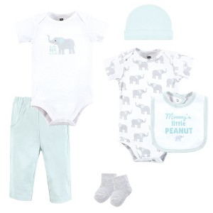 Hudson Baby Cotton Layette Set, Mint Gray Elephant - 1 of 4