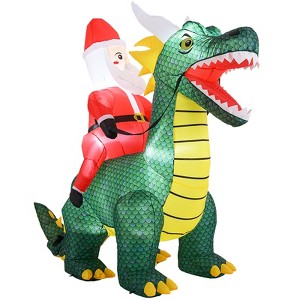 Gymax 6 FT Inflatable Santa Riding a Dragon with Lights and Stakes-Ideal for Garden Storefront Party and Indoor Use - 1 of 1