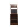 SKRAN Kitchen Pantry Sideboard with 2 Sliding Striped Glass Doors, Freestanding Countertop Storage Cabinet for Bottles, Wine, Coffee Machine, Walnut - 4 of 4