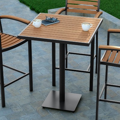 Teak and Black Square Outdoor Bar Height Table