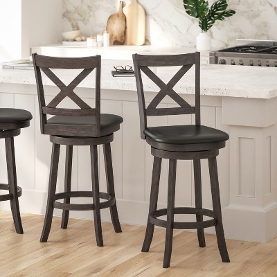Gray Wash Walnut and Black Swivel Bar Stool with Leather Seat
