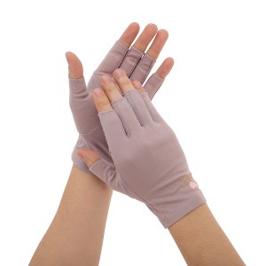 Unique Bargains Anti-slip Sunprotection Half Finger Manicure Gloves 1 Pair - 1 of 4