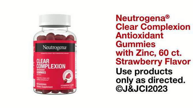 Neutrogena Clear Complexion Antioxidant Gummies with Zinc, Vitamin A, C &#38; E - Strawberry Flavor - 60 ct, 2 of 12, play video