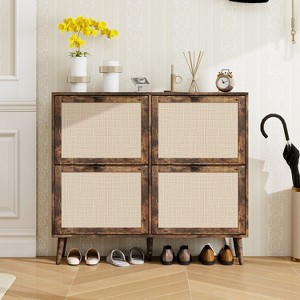 HDZNVF 4 Door Shoe Rack, Freestanding Modern Shoe Storage Cabinet, for Entryway, Brown - 1 of 4