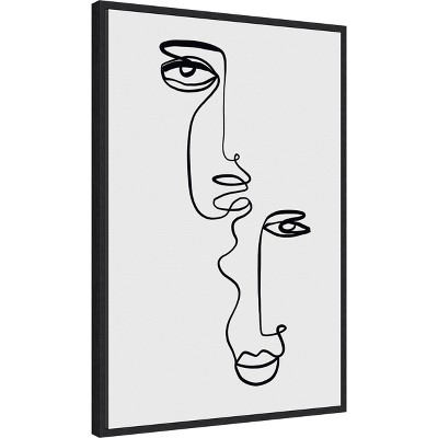 Faces 2 Black Line Abstract Canvas Art in Black Frame