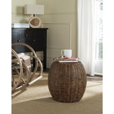 Transitional Round Wood and Wicker 17'' End Table in Brown