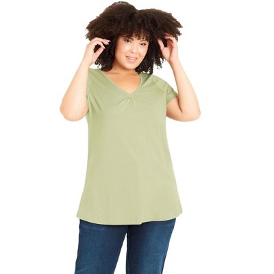 Avenue Women's Plus Size Cotton Gather V Top