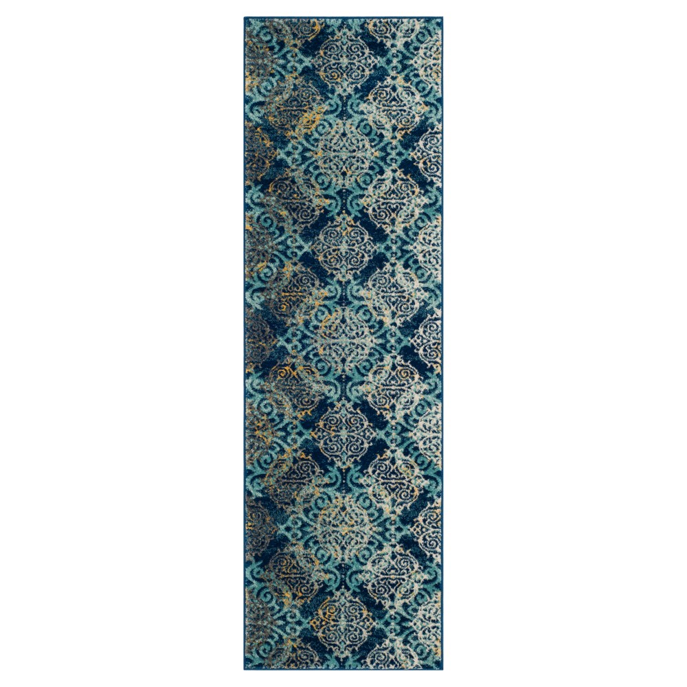 2'2inx7' Loomed Runner Royal/Light Blue Damask - Safavieh