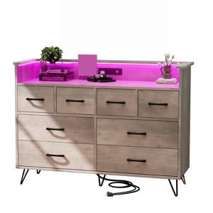 8 Drawer Dresser, Dresser TV Stand for Bedroom with LED Lights and Power Outlet, Wide Chest of Drawers for Hallway, Living Room, Entryway - 1 of 4