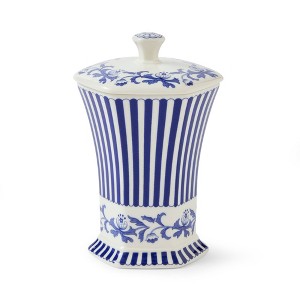 Spode Blue Italian Steccato Vase, 5.2-Inch Porcelain Hexagonal Accent with Stripe & Floral Scroll - Ideal for Living, Dining Room - 1 of 4