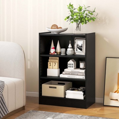 Black Adjustable 3-Tier MDF Wood Bookcase