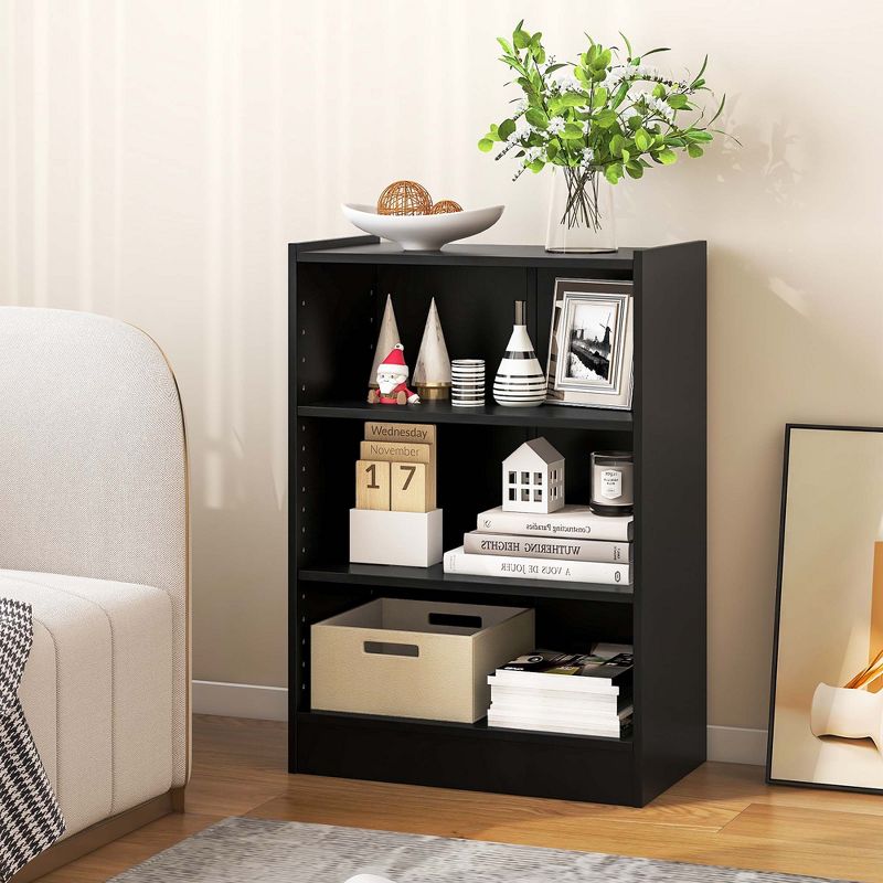 Costway 3-Tier Bookcase Open Multipurpose Display Rack Cabinet with Adjustable Shelves Black/Brown, 2 of 11