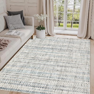 Modern Abstract Area Rug – Washable, Low Pile, Stain-Resistant, Non-Slip Striped Carpet for Bedroom or Living Room