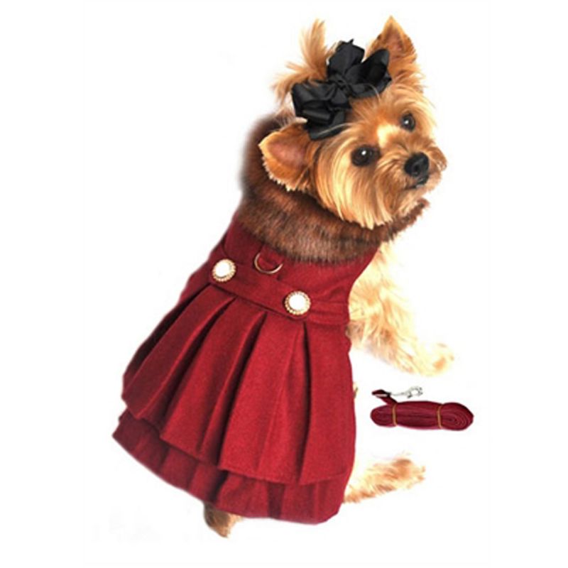 Doggie Design Wool Fur-Trimmed Dog Harness Coat- Burgundy, 3 of 4