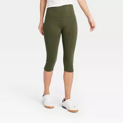 Women's High-Waist Cotton Blend Seamless Capri Leggings - A New Day™ Olive S/M