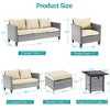 Sonkuki 7 Pieces Patio Sofa with Square Fire Pit Table and Ottomans, Wicker Conversation Couch, Sand Cushion - 3 of 4