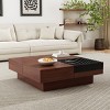 Storage Coffee Table with Sliding Drawers and Hidden Compartments, Wood Center Table for Living Room with Organizer Space-The Pop Home - 3 of 4