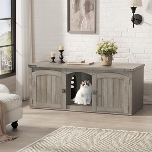 Double Cat Litter Box Enclosure, Hidden Litter Box Furniture for 2 Cats, Cat House with Scratch Pad - 1 of 4