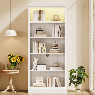 83.4 Inch Tall Bookshelf with Light Strip, Adjustable 5-Tier Storage Organizer for Home Office or Living Room-Maison Boucle